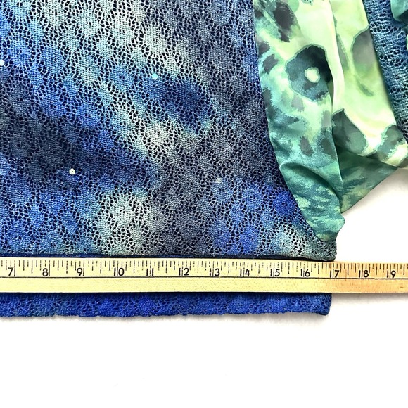 Alberto Makali Blouse Top S Small Chiffon Crochet Sequin Blue Green Art - Picture 8 of 11